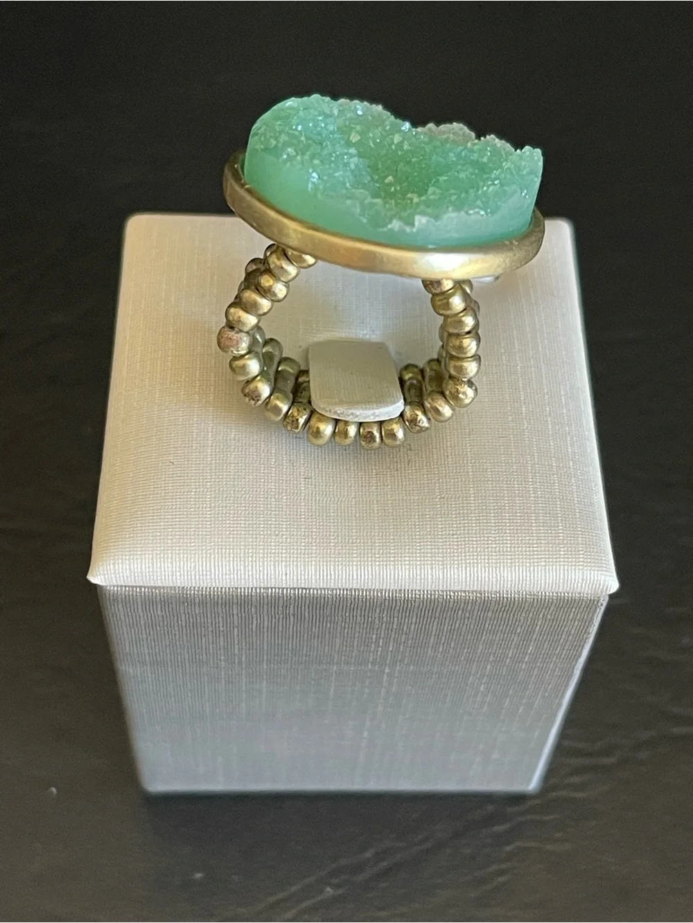 Seafoam Druzy stretch Statement Ring .
